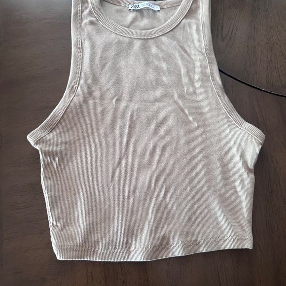 Zara Tops - Zara Tan Sleeveless Crop Muscle Tee